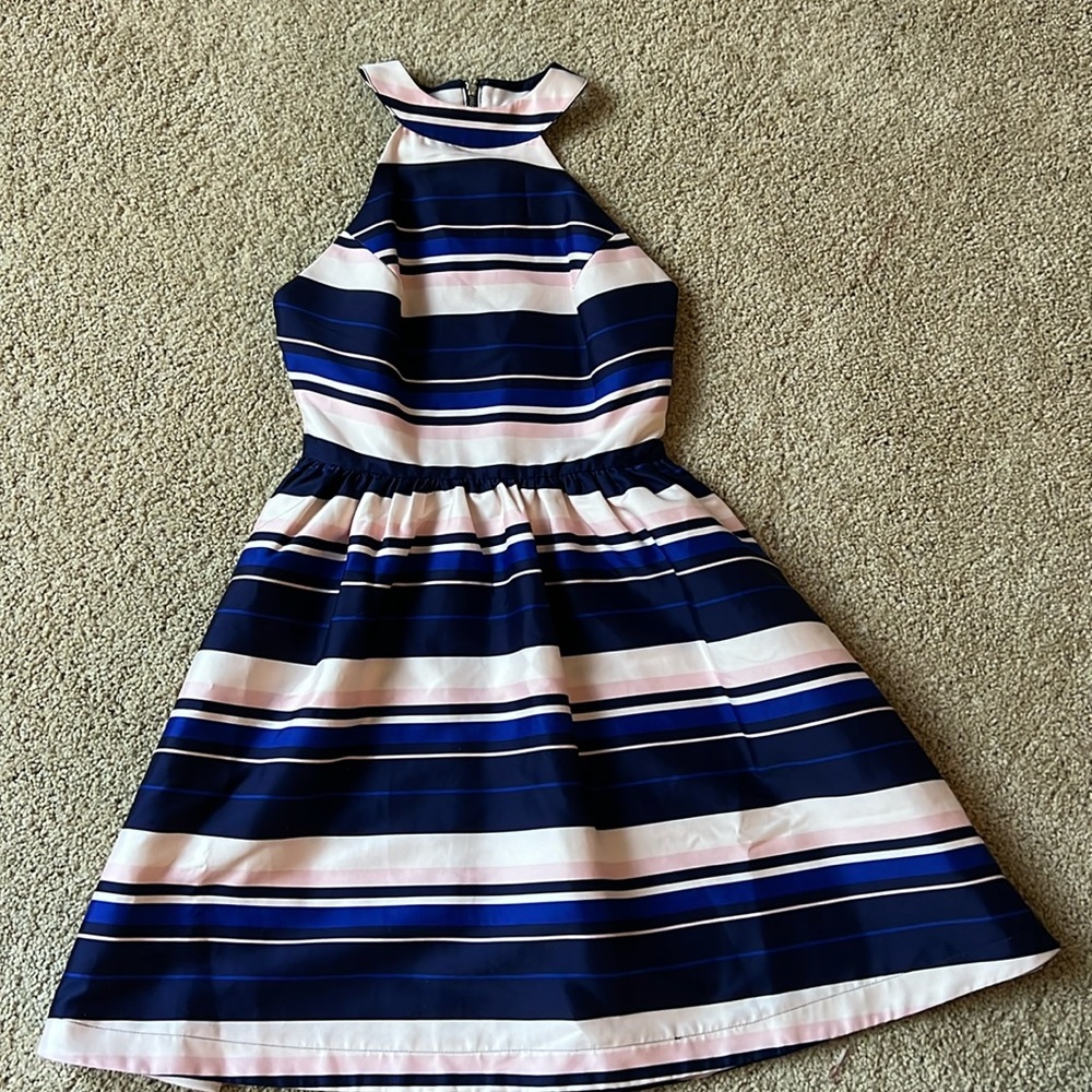 Halter style striped formal dress